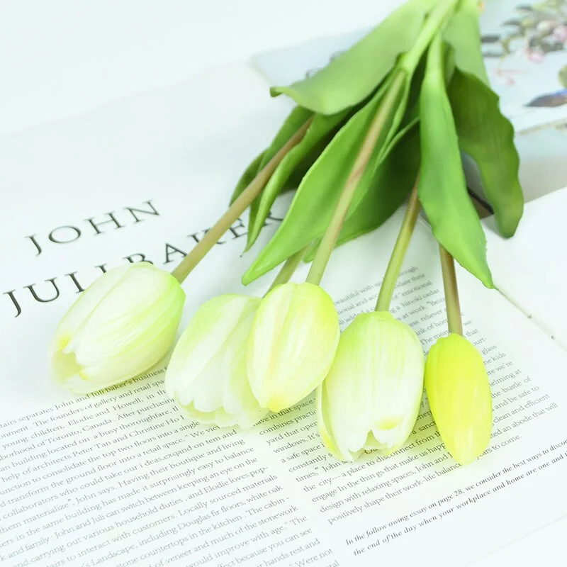 5Pcs/bunch Artificial Tulips Bouquet Real Touch Silicone Fake Flowers for Home Garden Living Room Decoration Wedding Party