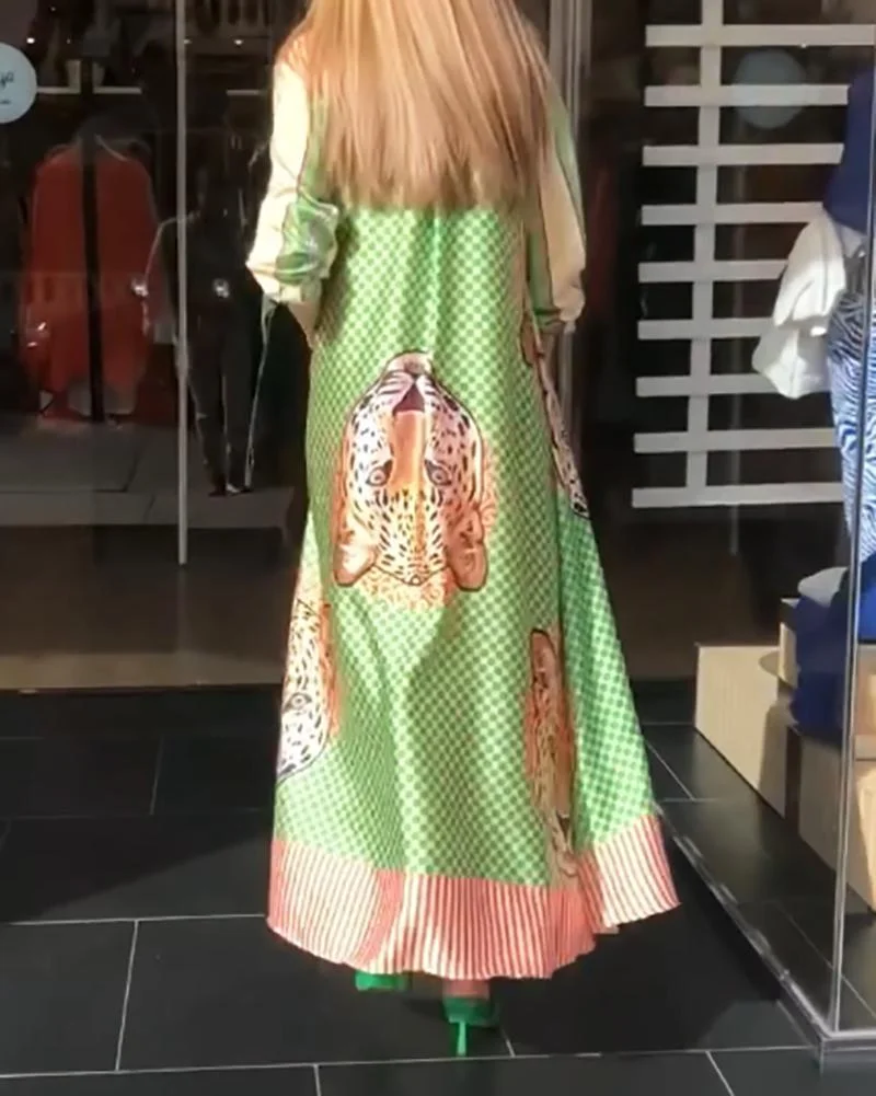 Stylish Long Sleeve Printed Shirt Dress