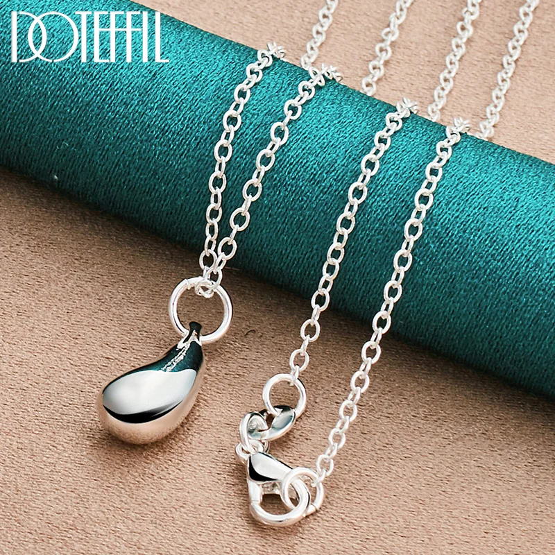 DOTEFFIL 925 Sterling Silver Water Droplets Pendant Necklace 16/18/20/22/24/26/28 Inch Chain For Woman Jewelry