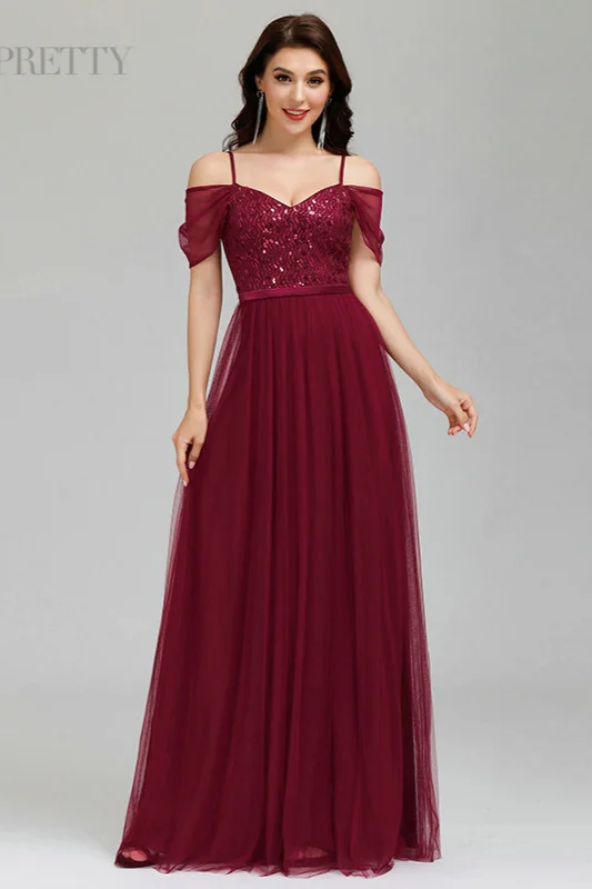 New Arrival Off-the-Shoulder Straps Sequins Prom Dress Long - lulusllly