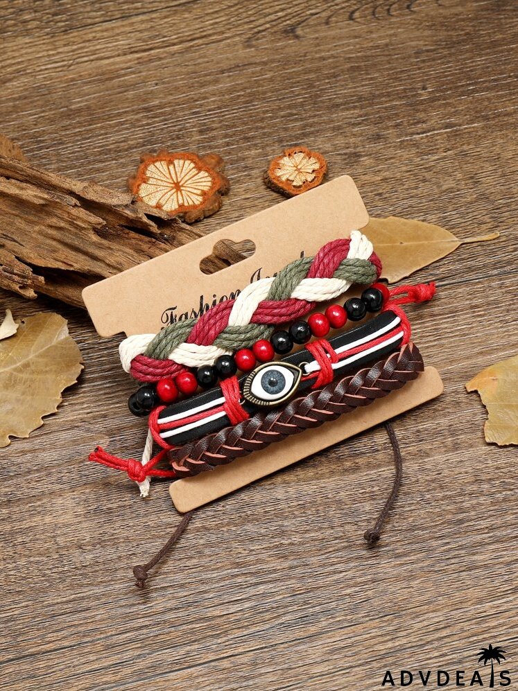 4pcs Eye Decor Braided Bracelet