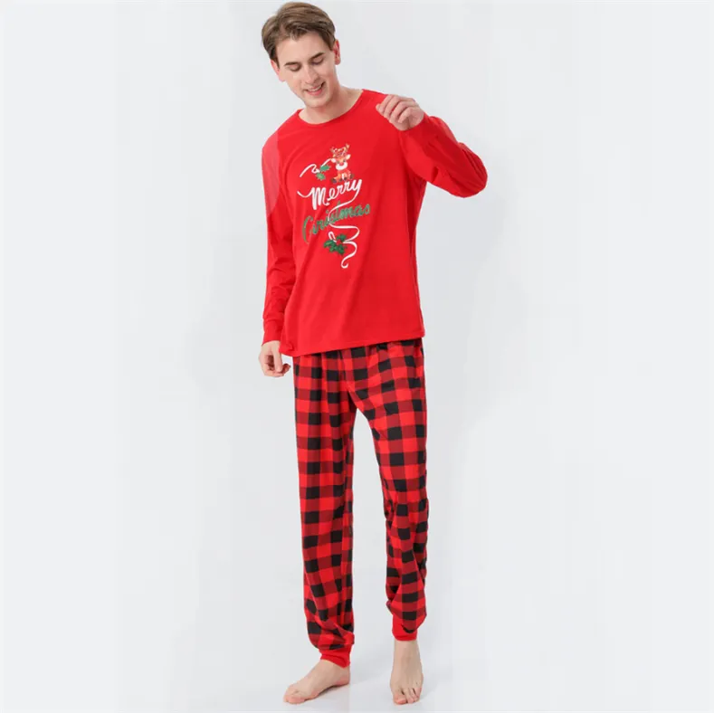 Christmas round collar red print parent-child suit (with Pet Dog Clothes)
