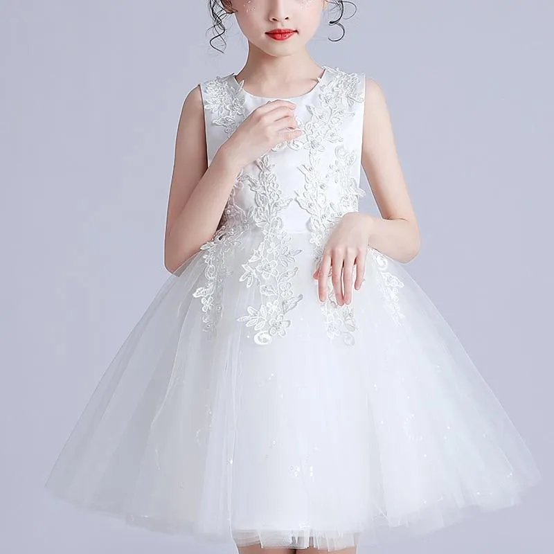 Girls' Dress 4-12 Kids Sweet Wedding Party Clothing Frock Flower Beading Gown Princess Summer Girls&lsquo; Short Dress Costumes M683