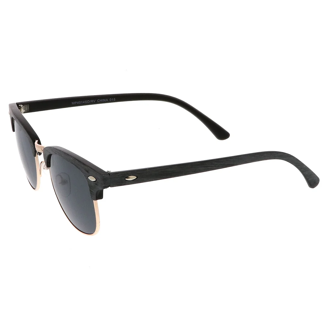 Modern Wood Textured Horn Rimmed Square Lens Half Frame glasses 50mm