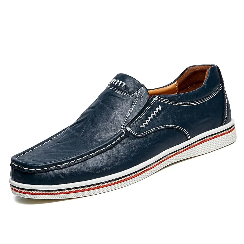 Men Leather Boat Shoes Casual Flats Moccasins Homme Driving Loafers Shoes Slip on Breathable Moccasins Hand Sewing Men Shoes