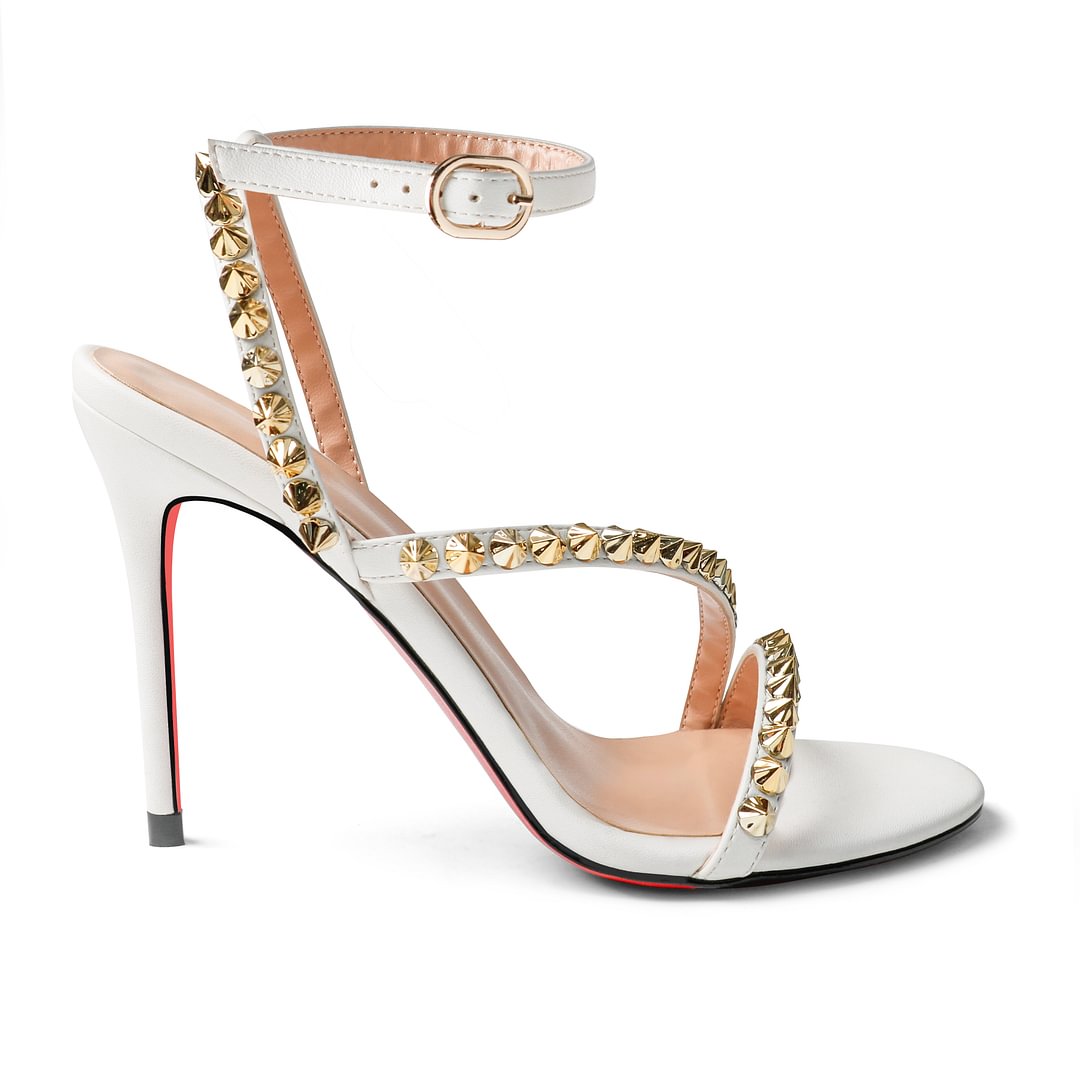 100mm Cross Instep Thin Ankle Strap With Gold Studs Red Bottoms Mafaldina Spikes Party Wedding Sandals Heels-vocosishoes
