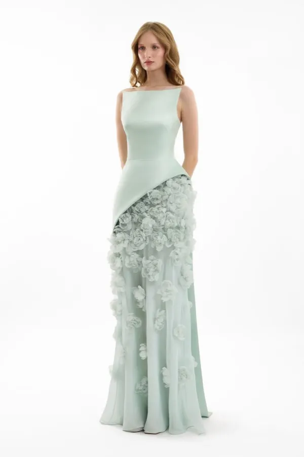 Lussooy Stunning Strapless Floral Sleeveless Applique Floor Length Prom Dress 