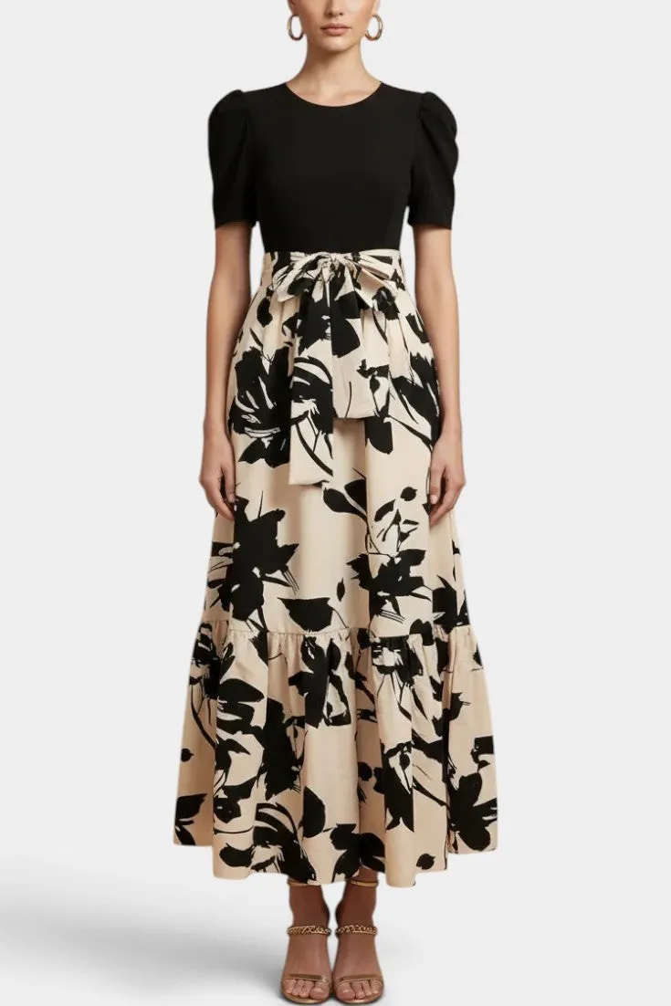 Puff Sleeve Top with Floral Ruffled Skirt