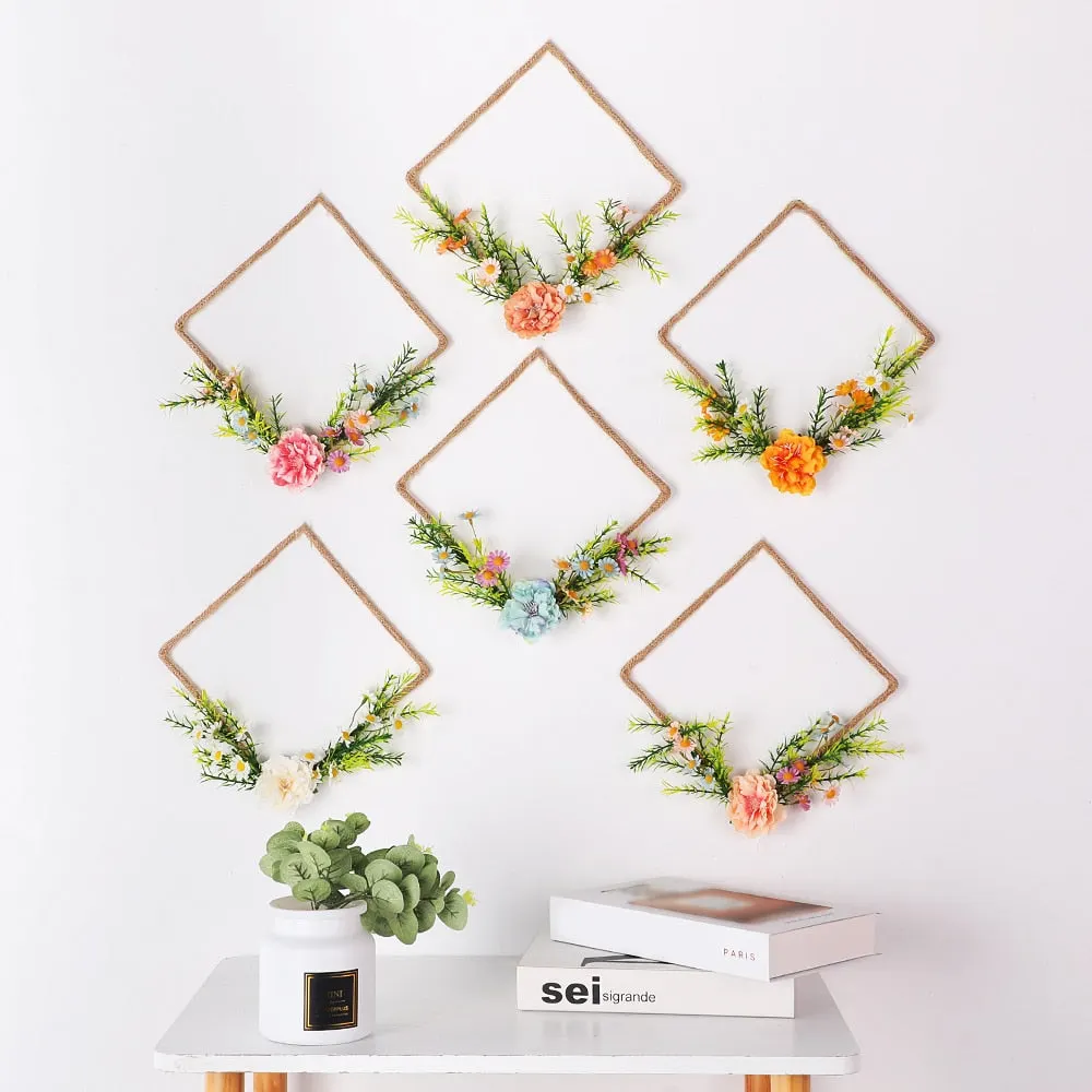 Floral Hoop Wreath On The Door Wedding Decoration Spring Wreaths Garlands Wall Hanging Christmas Farmhouse Boho Home Decor Gift