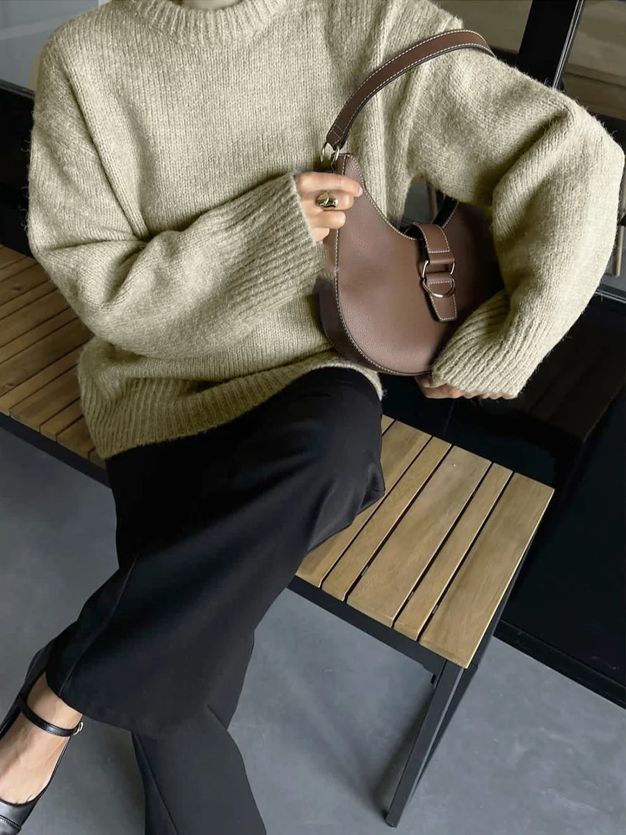 Athvotar Athvotar Lazy Wind Wool Sweater Woman 2025 Dress Bag Loose Knitted Shirt Long-Sleeved Top