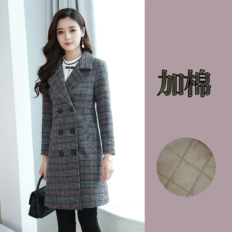 Lattice Female Autumn Long Trench Coat Windbreaker For Women Woollen Overcoat Manteau Femme Wool Blends Coats Cloak Uk Outerwear