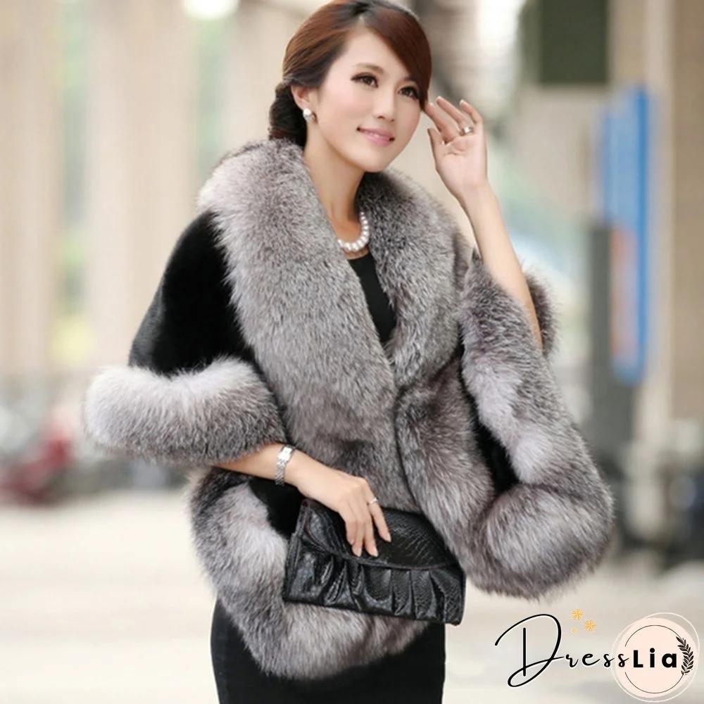 Women Winter Warm Luxury Faux Mink Cashmere Wedding Party Cape Wrap Coat