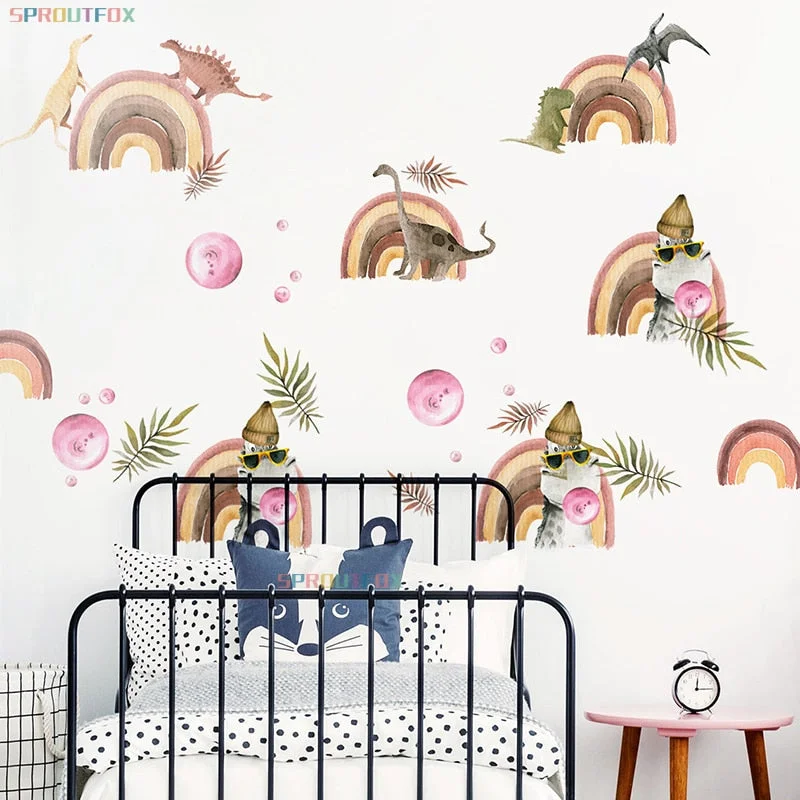 Dinosaur Rainbow Nursery Wall Stickers For Kids Rooms Decoration Children's Room Wallpaper Stickers On The Wall Vinyl