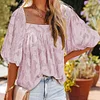 Gioiacombo&trade; Top a mezza manica floreale in chiffon solido