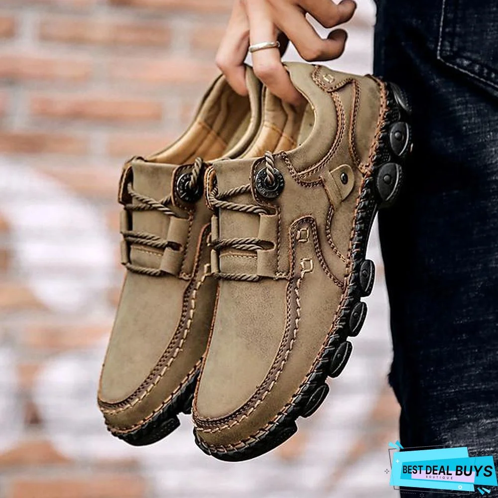 Men's Spring / Fall Casual / British Daily Outdoor Oxfords Hiking Shoes / Walking Shoes Faux Leather Non-Slipping Wear Proof Black / Yellow / Khaki