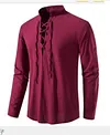 Men's Casual Stand Collar Drawstring Design Cotton Linen Henley Long Sleeve T-Shirt