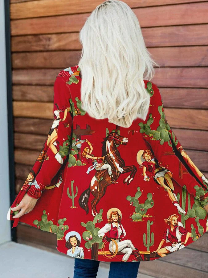 Western Vintage Pattern Long Sleeve Cardigan (