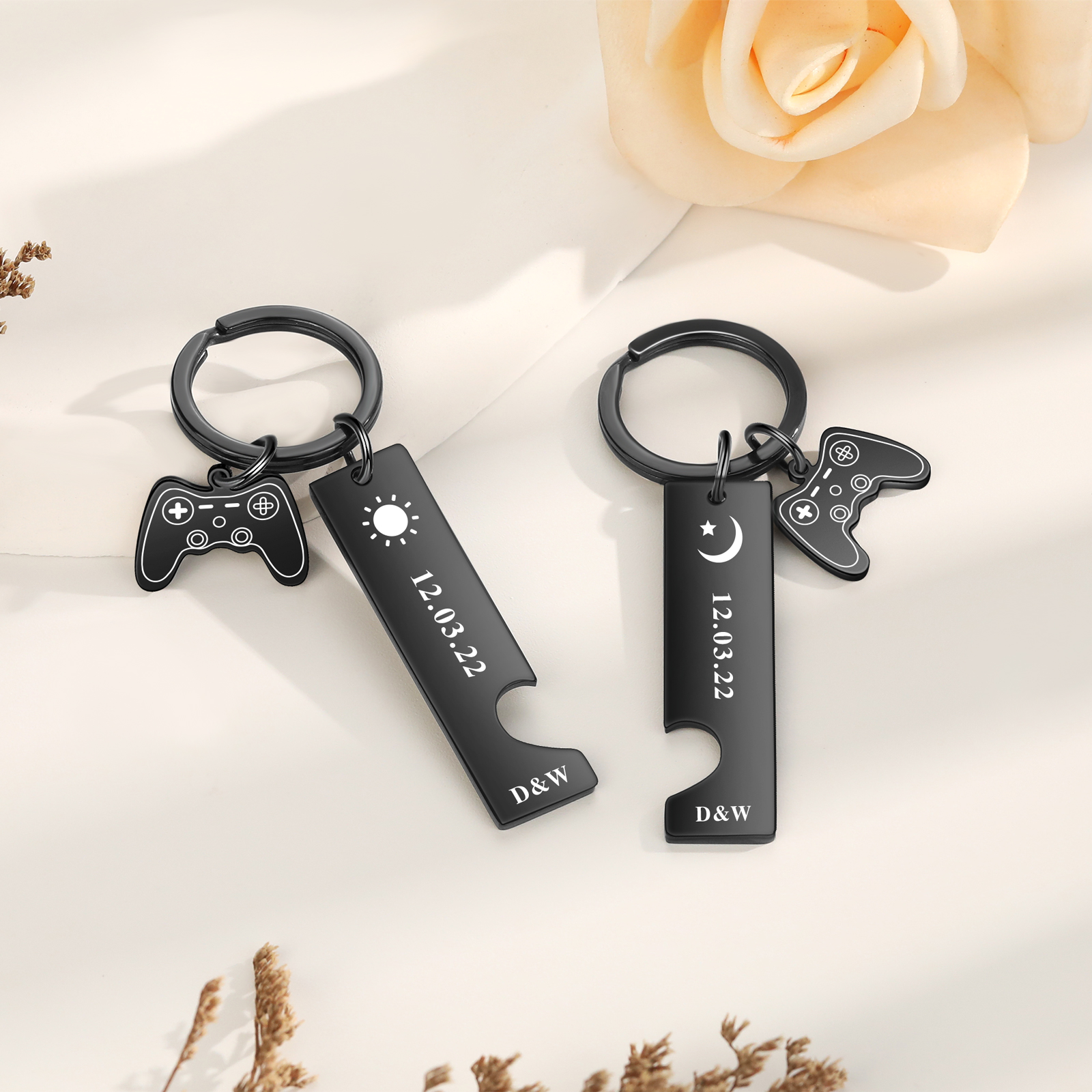 Personalised Couple Keychain Custom 2 Letters & Date Keyring Game Console Valentine's Day Gift for Him/Her-Jessemade AU