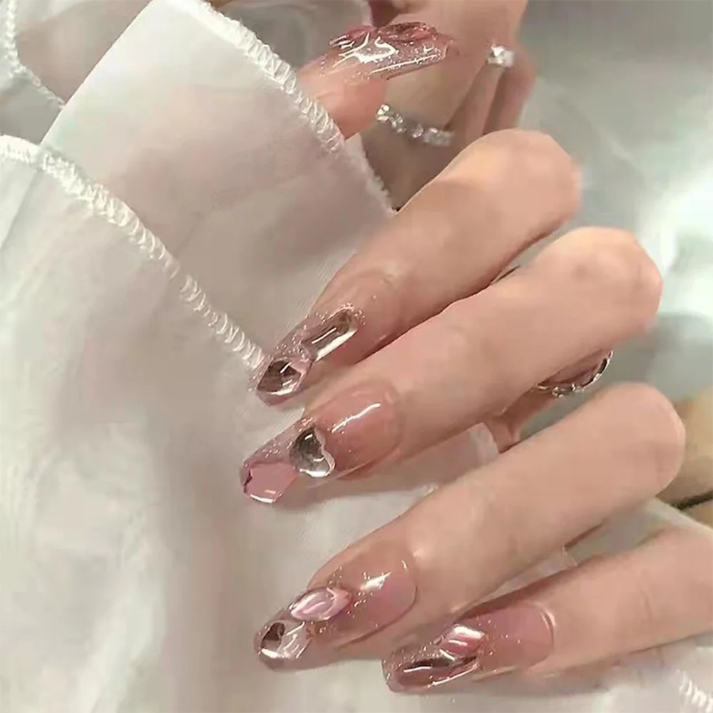 24PCS Press On Nails with Diamond Butterfly Design White Fake Nails Coffin Ballet False Nails Manicure Salon DIY  Full Finished-Nail Inspo
