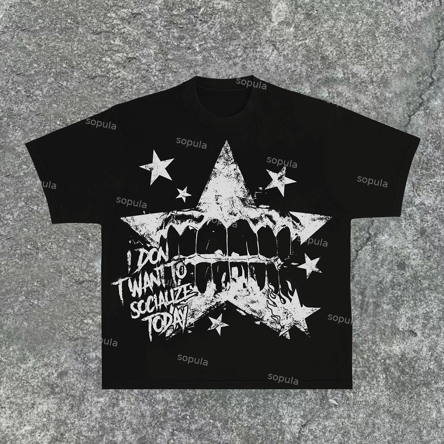 Sopula Trend Street Text Typesetting Print Cotton T-Shirt