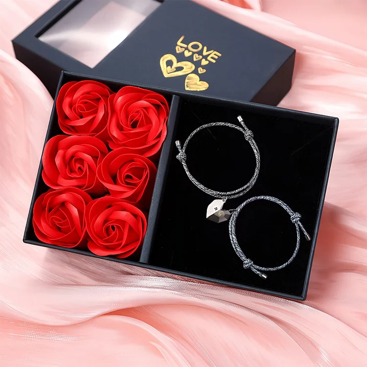 Personalized Two Souls One Heart Bracelet Set With Gift Box Couple Magnetic Bracelet Set