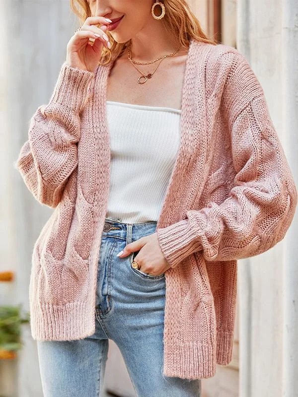 Mayoulove Casual twist plain sweater cardigan-Mayoulove