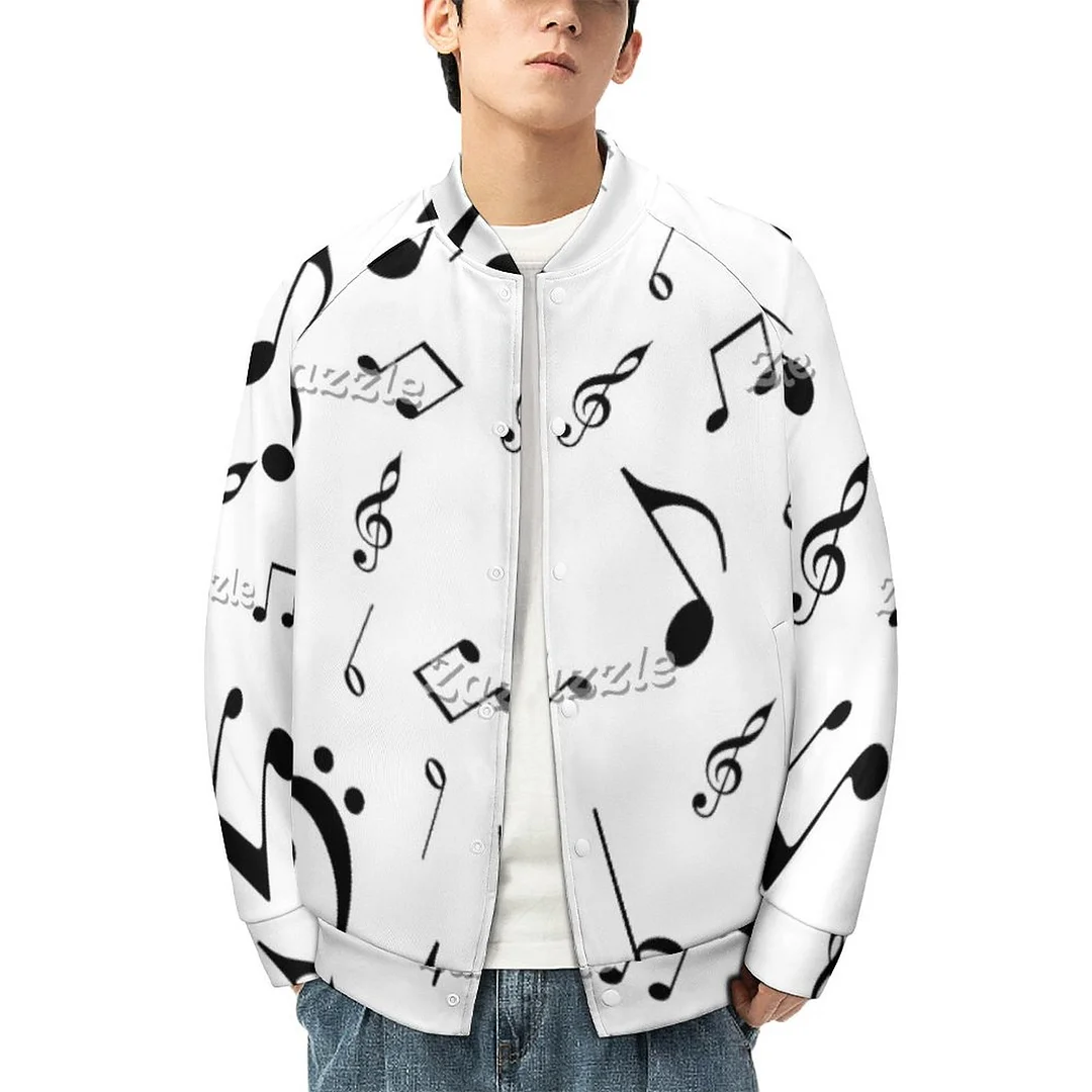 Black White Music Notes Sheet Music Musical Women Single Breasted Bomber Jacket Men Stand Collar Varsity Coat Outfit