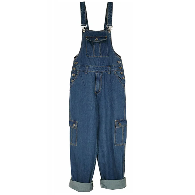 Loose Distressed Washed Denim Straight-leg Overalls