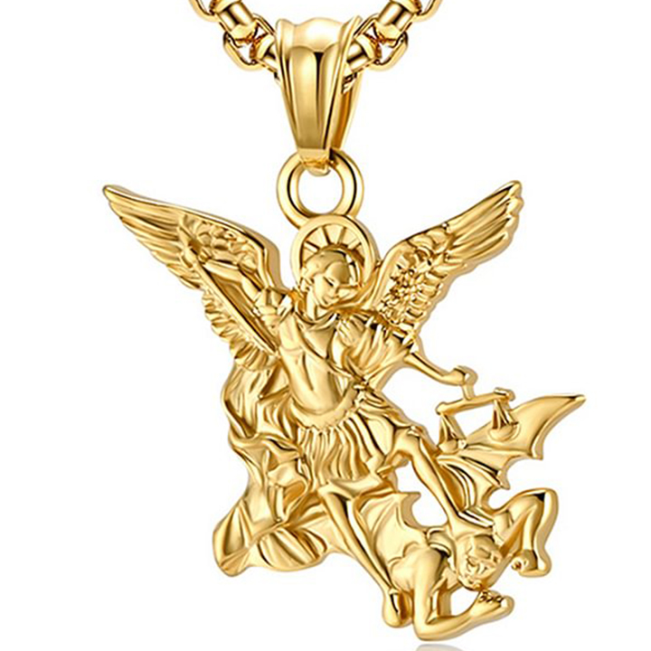 Vintage Style Glossy Archangel Michael Titanium Steel Pendants