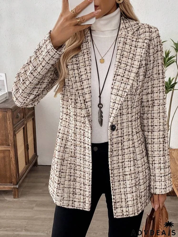 Casual Check Printed Single-Button Suit Jacket For Autumn