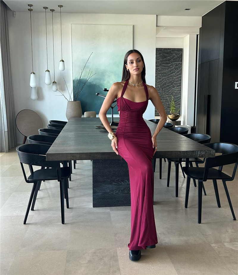 Ootddress Elegant Backless Sexy Maxi Dress For Women Fashion Lace-up Sleeveless Bodycon Club Party Evening Long Dress New