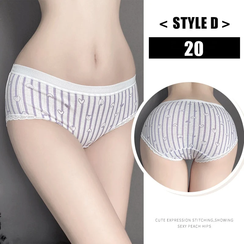 Women's Cotton Underwear Kawaii  Anime Coverage Panties Sexy Lace Breathable Soft Lingerie Lovely Cute Seamless Stretch Briefs