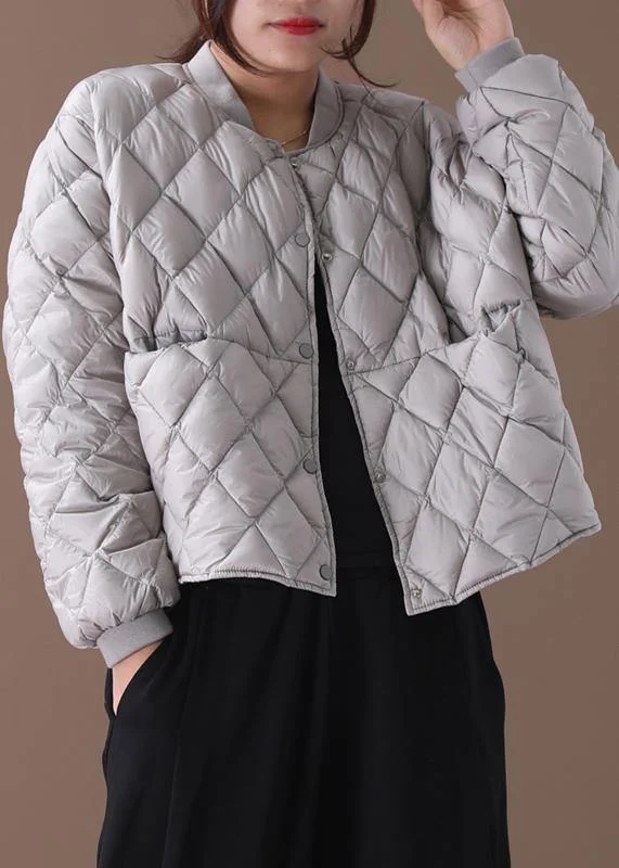 Fine plus size womens parka winter outwear gray stand collar Geometric warm winter coat