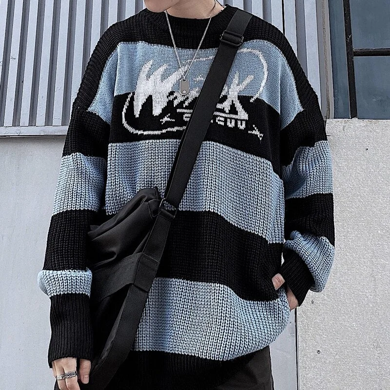 Women's Striped Sweater Winter Casual Letter Tops Harajuku Vintage Green Pullover Autumn Streetwear Korean Fashion Teen Knitwear