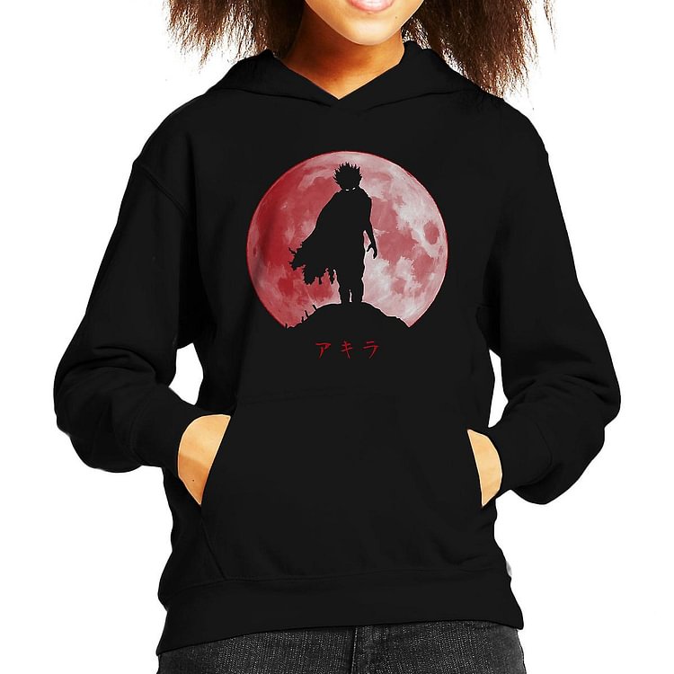 Akira Tetsuo Silhouette In Red Moon Kid's Hooded Sweatshirt