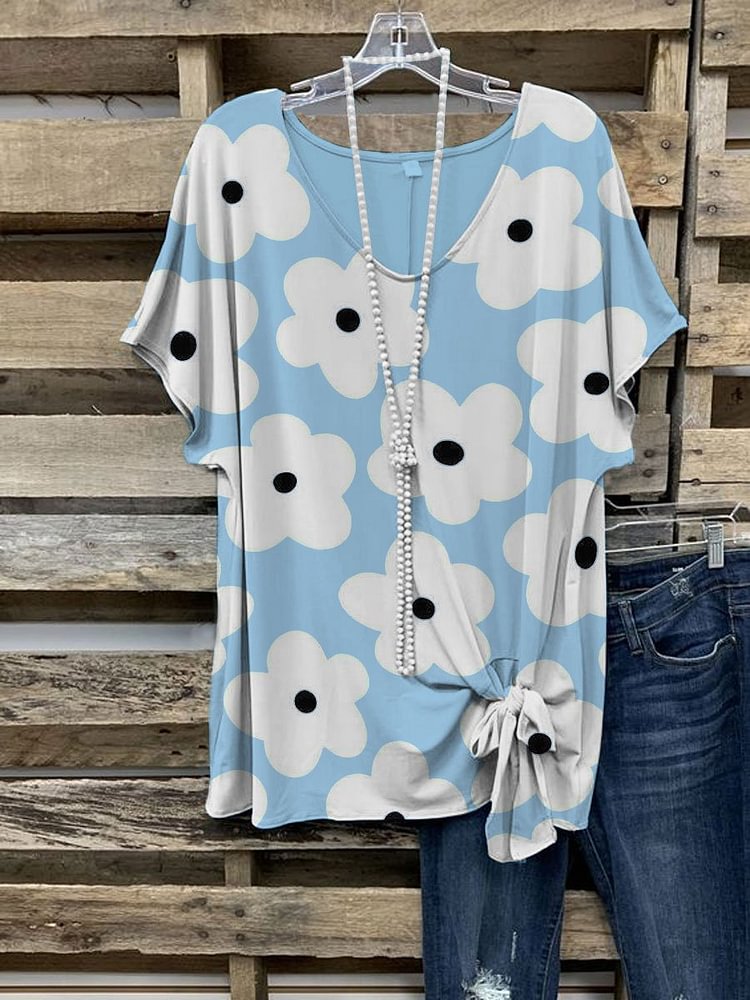 Flower printing Shirts & Tops-Mayoulove