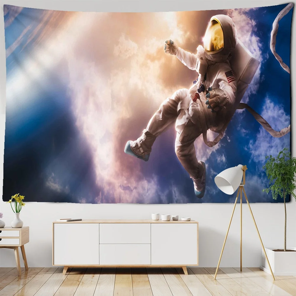 Spaceman Astronaut Wall Hanging Tapestry Psychedelic Polyestry Printed Tapestries Childrens Bedroom Background Decor Wall Carpet