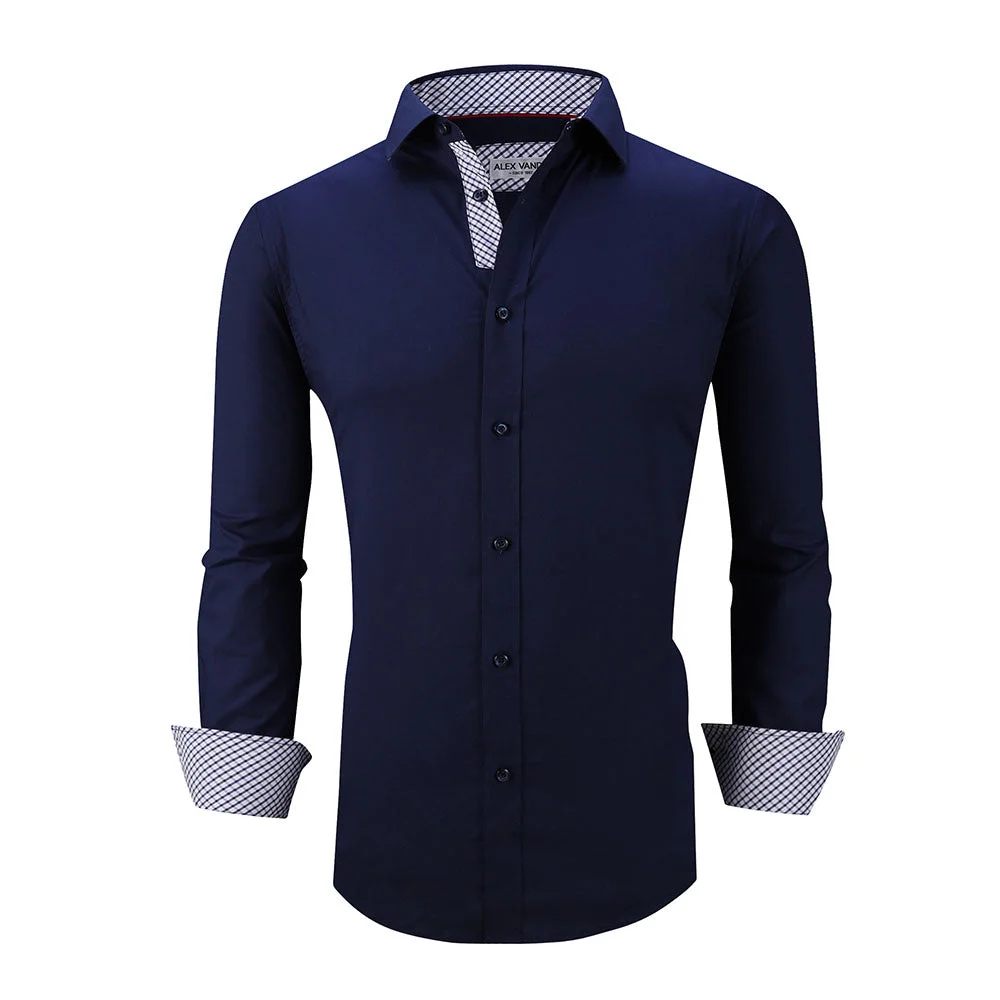 Men's L-19 Long Cotton Stretch Shirt Navy Alex Vando Fashion