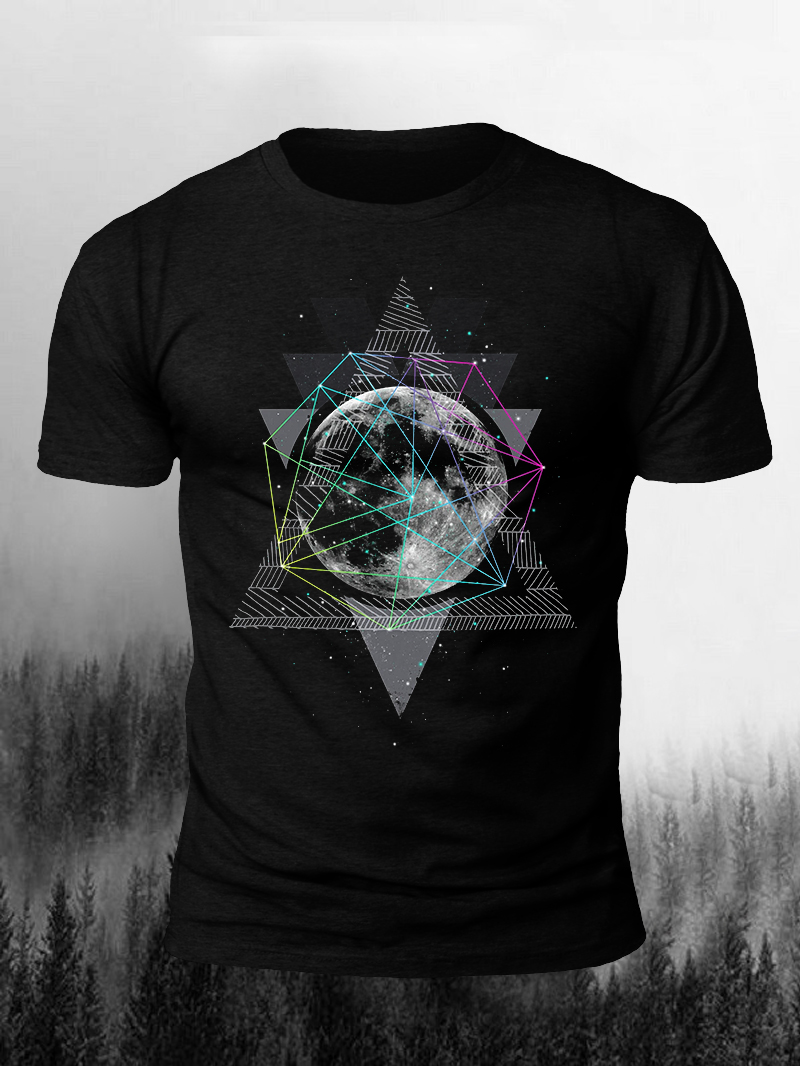 Men's Geometry Lunar Print Casual Short Sleeve T-shirt
