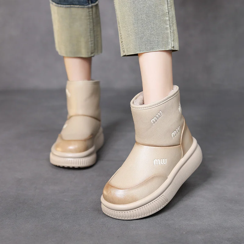 Yyvonne Cow Skin Thick Bottom Plus Velvet Warm Lamb Velvet Snow Boots Women's Shoes Winter New Retro Boots Age-Old Cotton Shoes