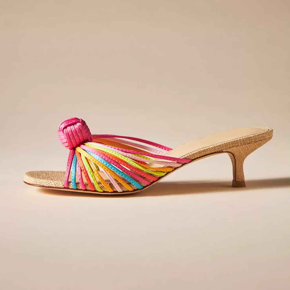 Multicolor Vegan Leather Square Toe Kitten Heel Mules Nicepairs