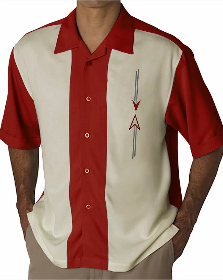 Mens Fashion Casual Red Color Bar Print Shirt