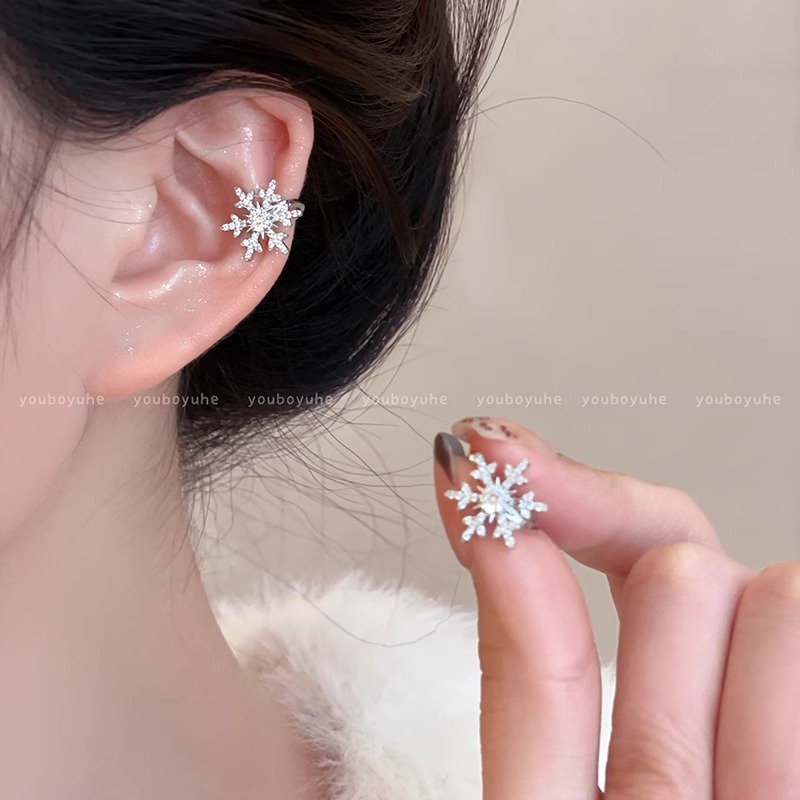 Snowflake Zirconia Hole-less Ear Clip Earrings