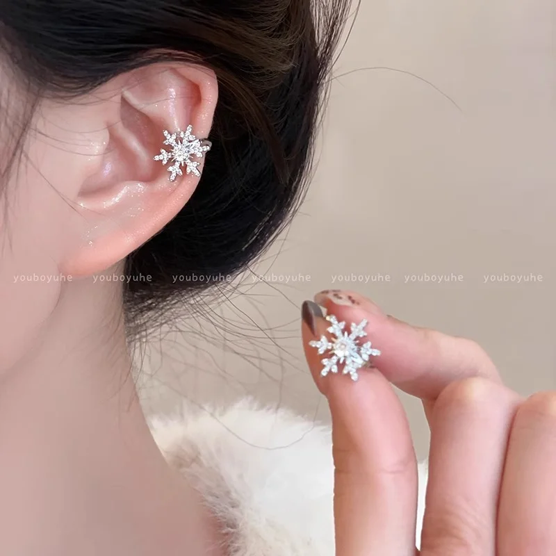 Snowflake Zirconia Hole-less Ear Clip Earrings