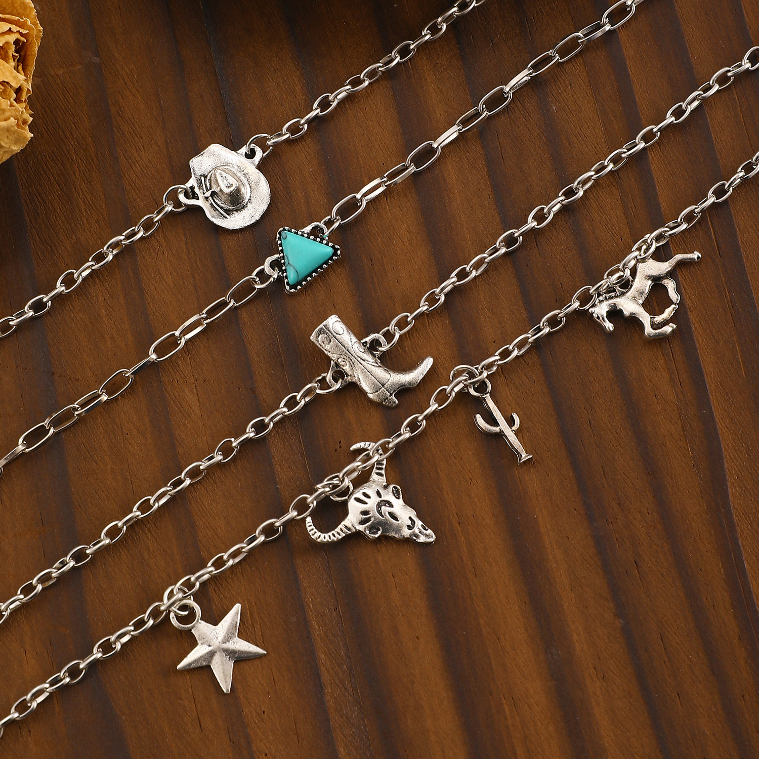 Faux Turquoise Bracelet Cowboy Hat Cowboy Boots Bracelet Set