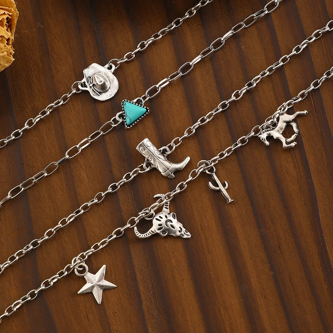 Faux Turquoise Bracelet Cowboy Hat Cowboy Boots Bracelet Set