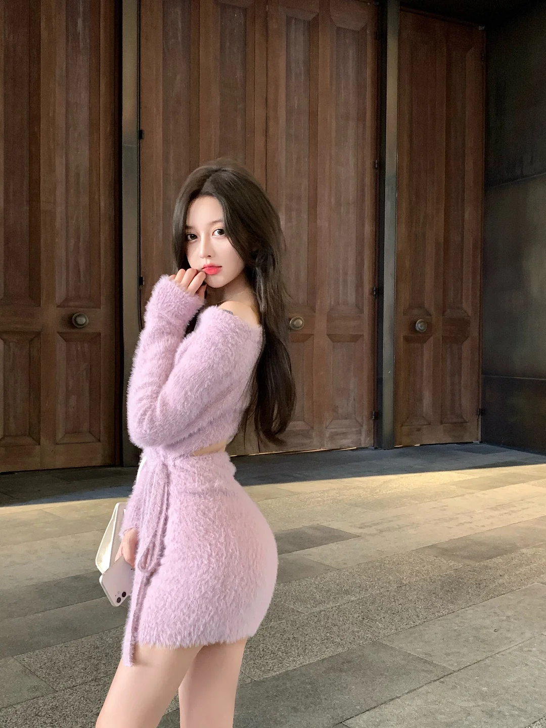  2022  French O Neck Dress Female Autumn and Winter Design Sense Strappy Hollow Sexy Waist Long Sleeve Outer Wear Bag Hip Dress