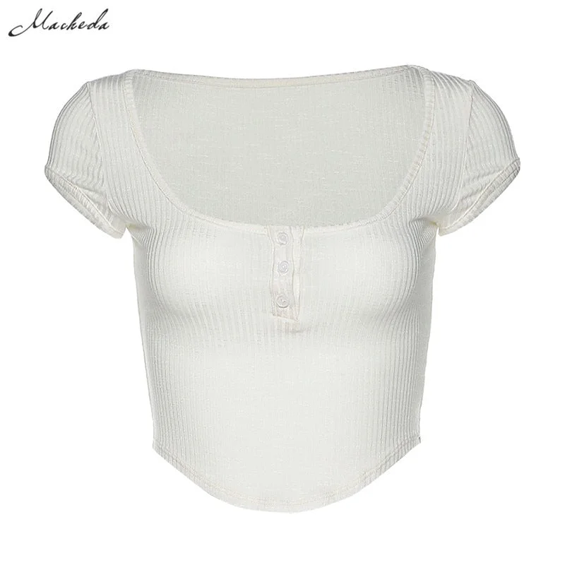Macheda Summer White Fashion T Shirt Sexy Women Low Chest Short Sleeve ...