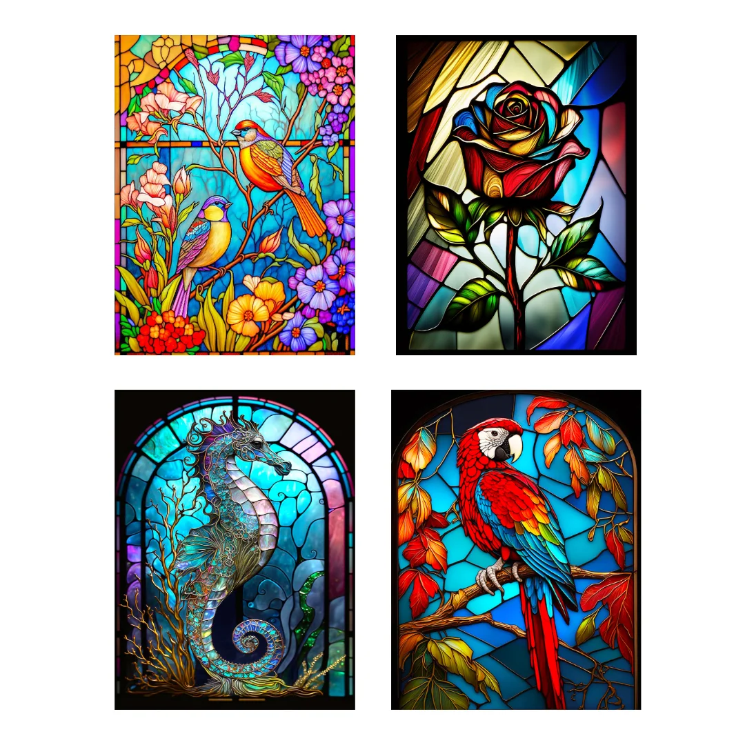 4pcs Diamond Painting - Full Round Drill - Stained Glass Art(Canvas|30*40cm)