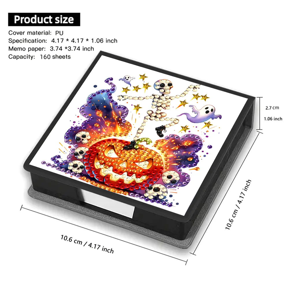 5D DIY PU Diamond Art Note Box with 160 Sheets Paper Memo Pad Holder (Skull)